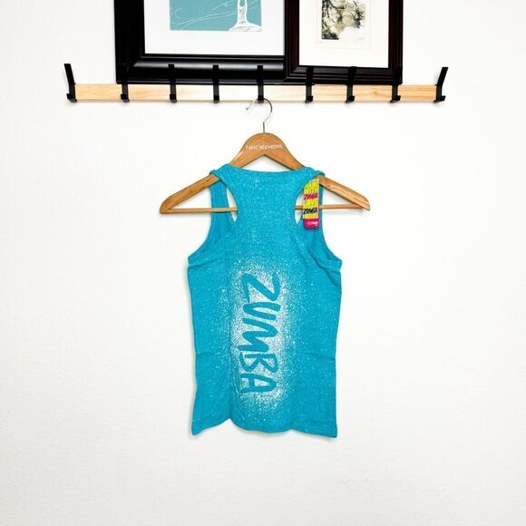 Zumba NWT! Women's Cosmic Blast Racerback Athletic Tank Marine Blue Size Large - Picture 3 of 5